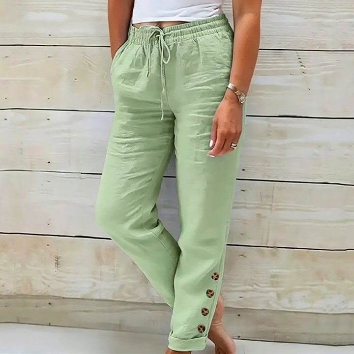 Skylie - Calças Elegantes Com Cordão Na Cintura E Botão