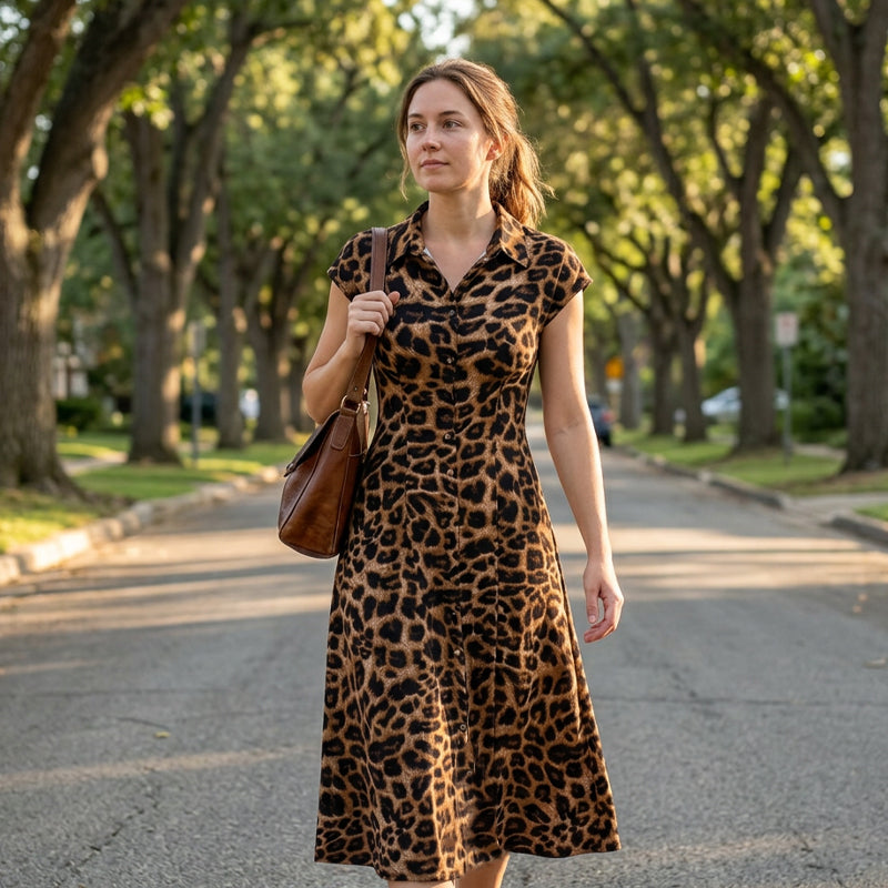 Ameerah - Vestido Elegante Com Padrão De Leopardo