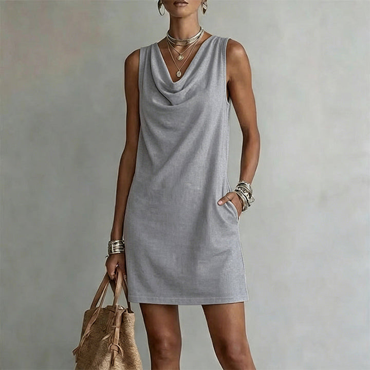 Nuham - Mini Vestido Casual de Linho Com Decote em Gola Alta