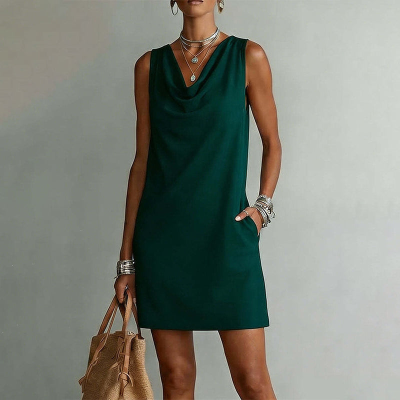 Nuham - Mini Vestido Casual de Linho Com Decote em Gola Alta