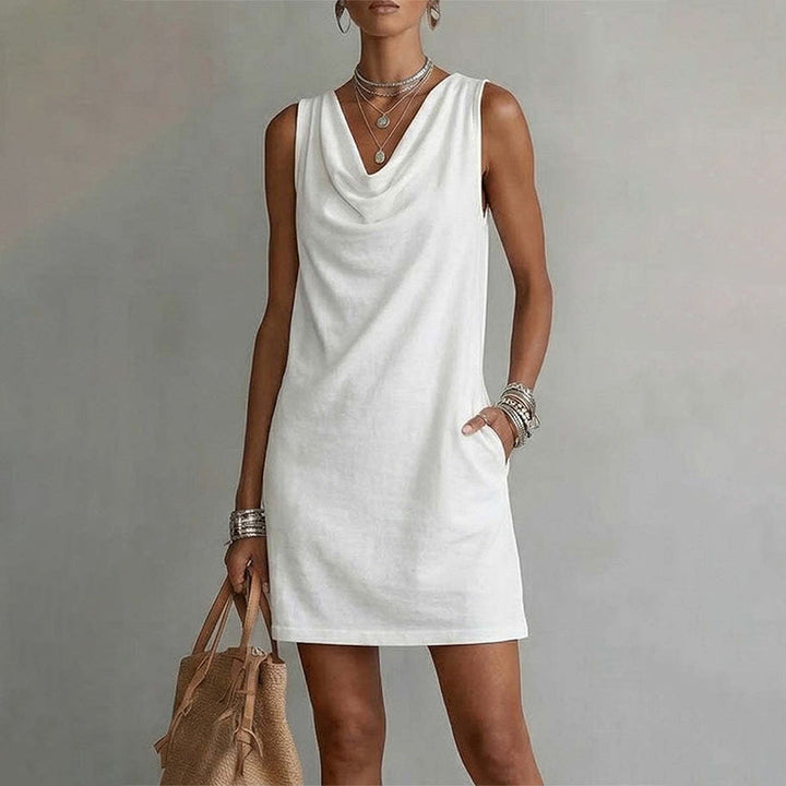 Nuham - Mini Vestido Casual de Linho Com Decote em Gola Alta