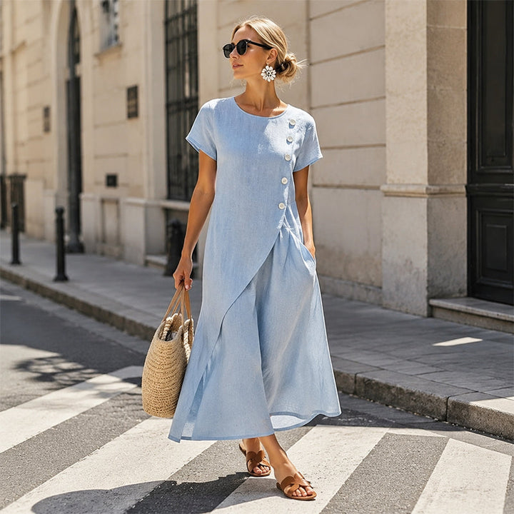Alia - Vestido Assimétrico Elegante Com Decote Redondo