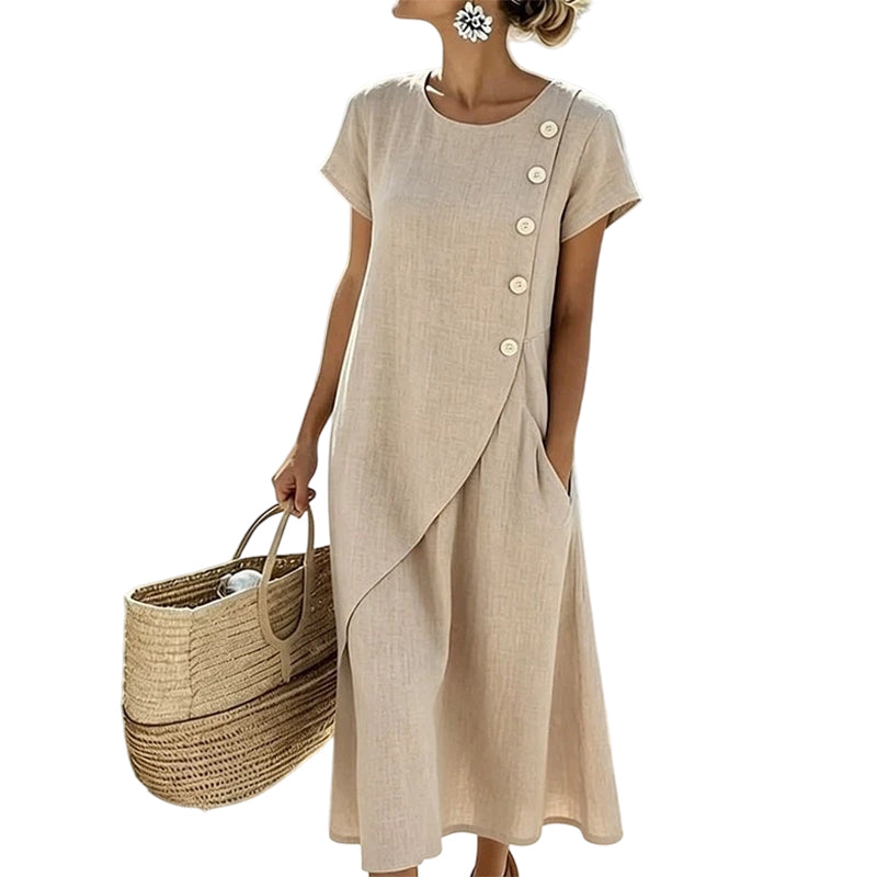Alia - Vestido Assimétrico Elegante Com Decote Redondo