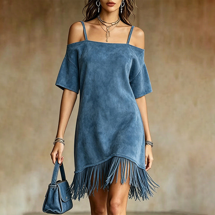 Lewina - Vestido Com Alças, Ombros à Mostra e Franjas