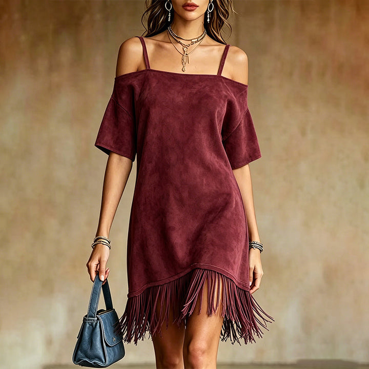 Lewina - Vestido Com Alças, Ombros à Mostra e Franjas