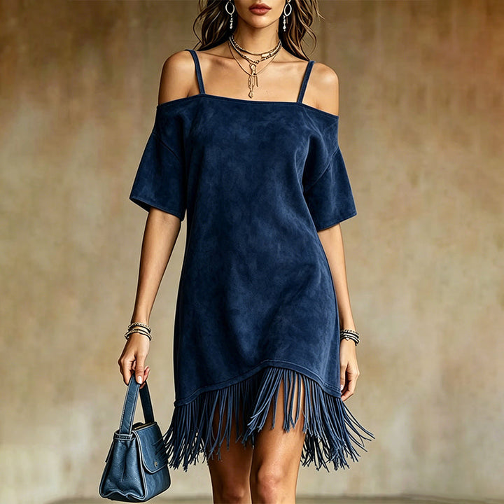 Lewina - Vestido Com Alças, Ombros à Mostra e Franjas