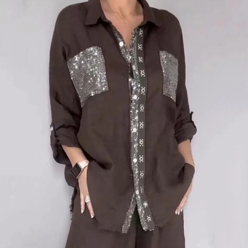 Lizy - Conjunto De Blusa e Calças Com Lantejoulas