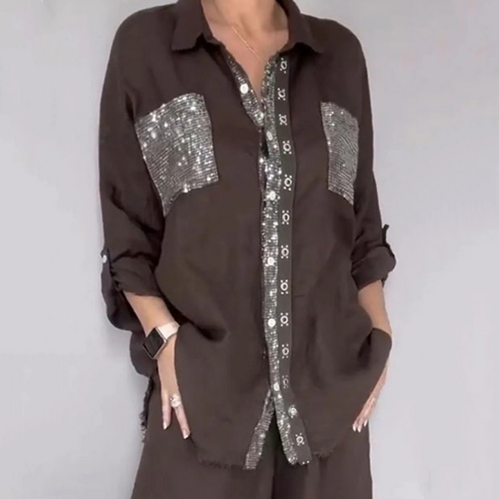 Lizy - Conjunto De Blusa e Calças Com Lantejoulas
