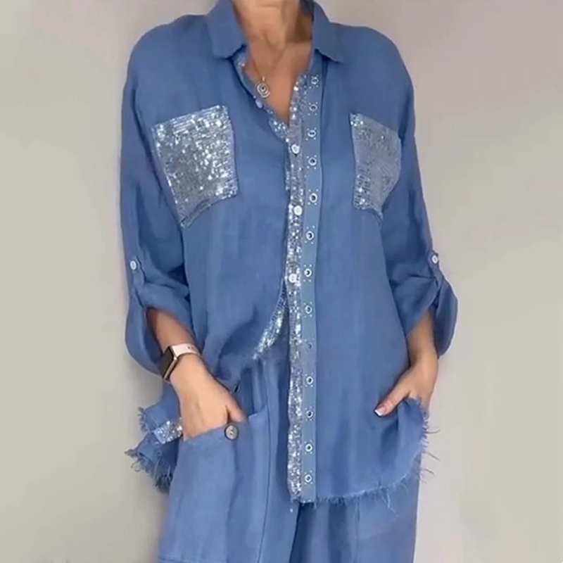 Lizy - Conjunto De Blusa e Calças Com Lantejoulas