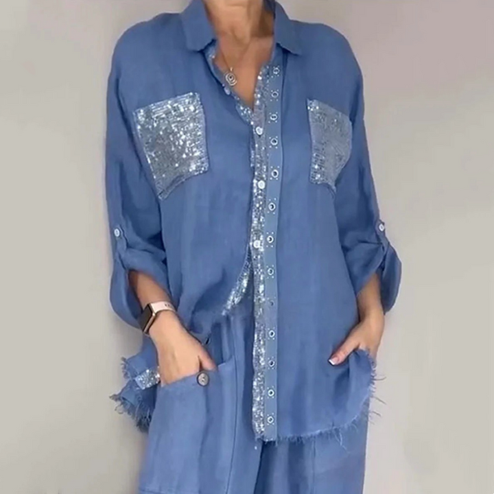 Lizy - Conjunto De Blusa e Calças Com Lantejoulas