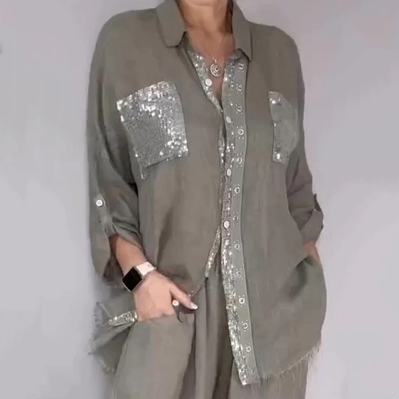 Lizy - Conjunto De Blusa e Calças Com Lantejoulas