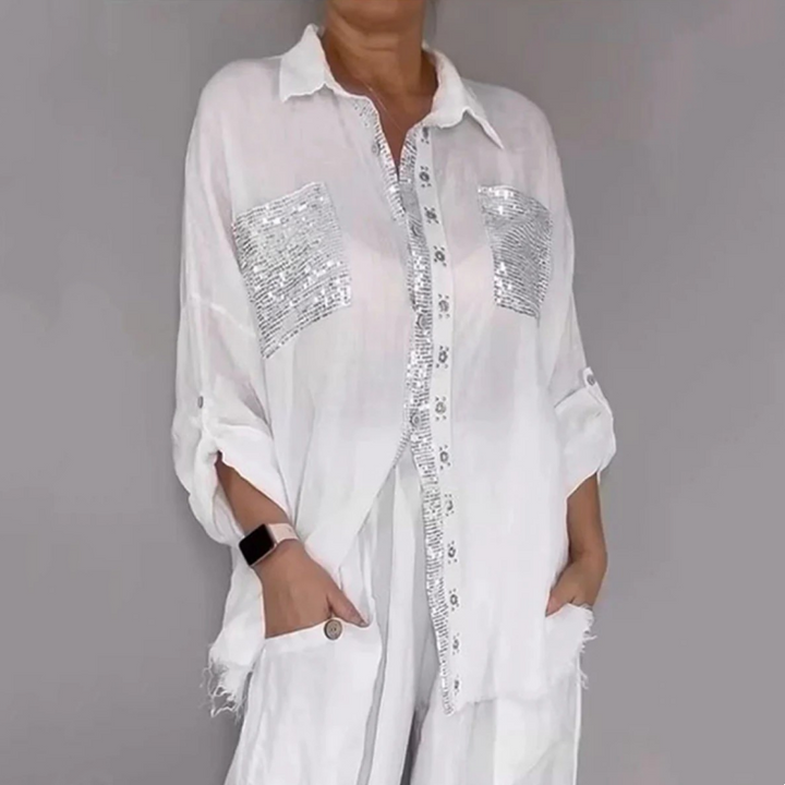 Lizy - Conjunto De Blusa e Calças Com Lantejoulas