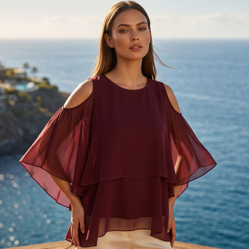 Lisina - Top De Verão Com Ombros à Mostra e Folhos