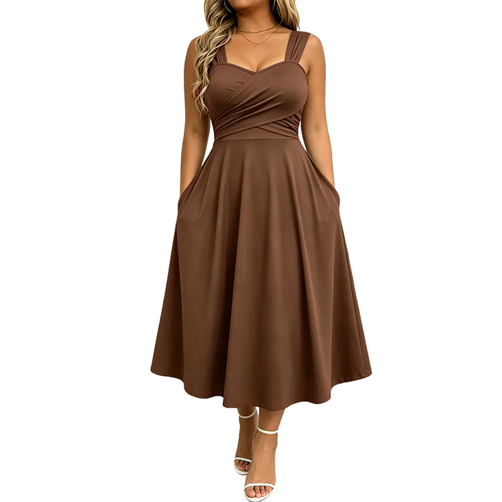 Katjaa - Vestido Elegante Sem Mangas Com Bolsos