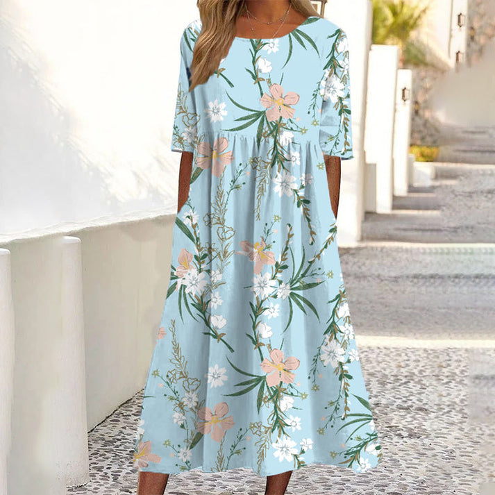 Saadia - Vestido Estampado De Manga Curta Com Bolso