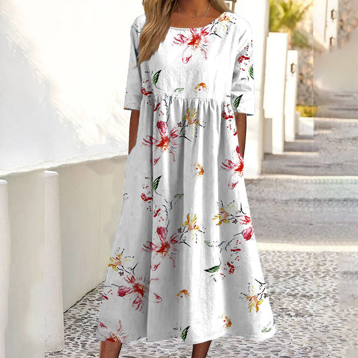 Saadia - Vestido Estampado De Manga Curta Com Bolso