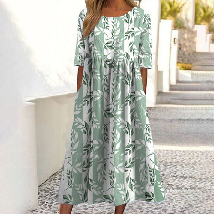 Saadia - Vestido Estampado De Manga Curta Com Bolso