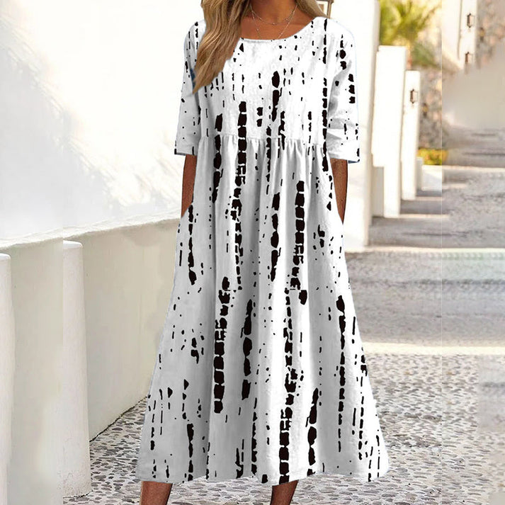 Saadia - Vestido Estampado De Manga Curta Com Bolso