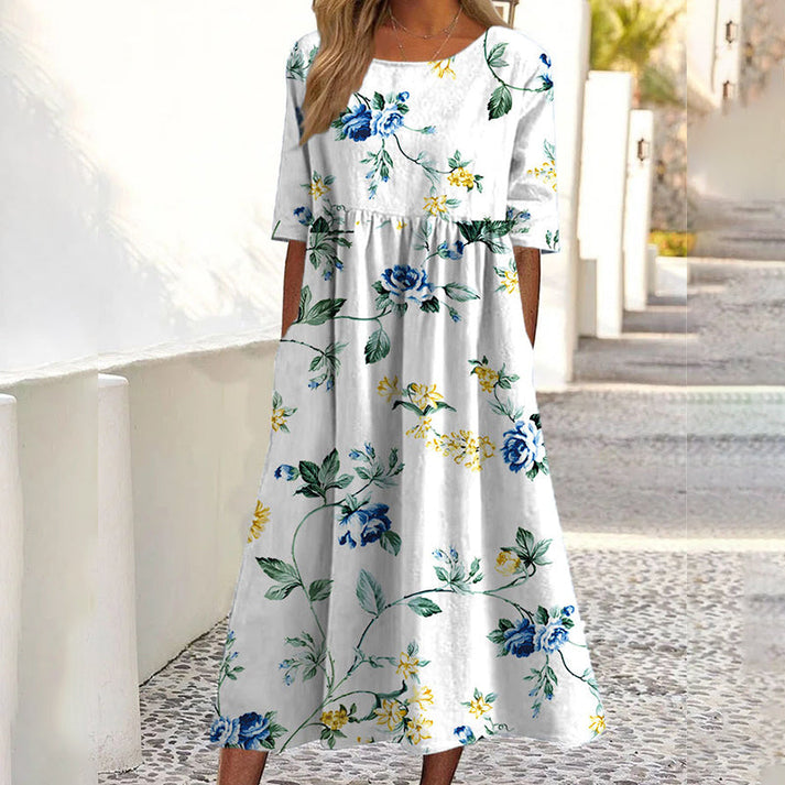 Saadia - Vestido Estampado De Manga Curta Com Bolso