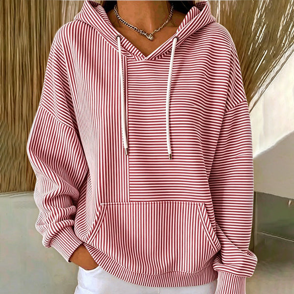 Gilberte - Camisola Com Capuz às Riscas Cordão e Bolso Canguru