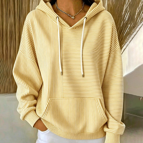 Gilberte - Camisola Com Capuz às Riscas Cordão e Bolso Canguru
