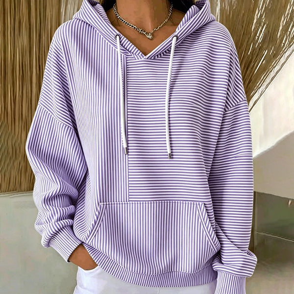 Gilberte - Camisola Com Capuz às Riscas Cordão e Bolso Canguru
