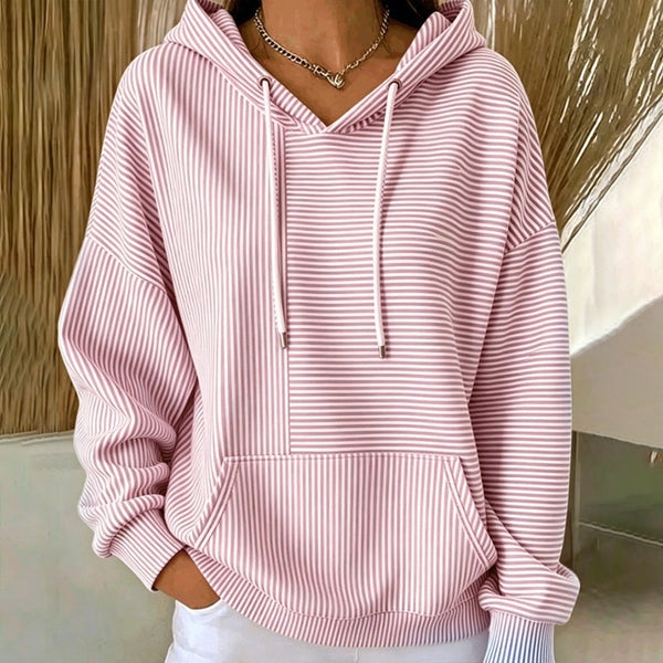 Gilberte - Camisola Com Capuz às Riscas Cordão e Bolso Canguru
