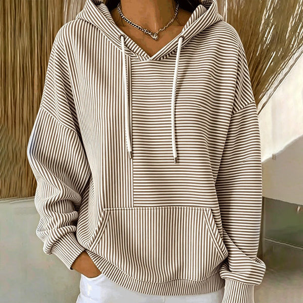 Gilberte - Camisola Com Capuz às Riscas Cordão e Bolso Canguru