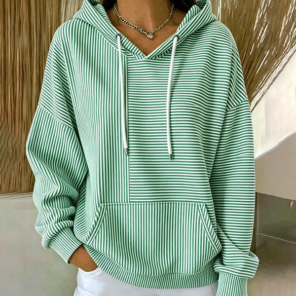 Gilberte - Camisola Com Capuz às Riscas Cordão e Bolso Canguru