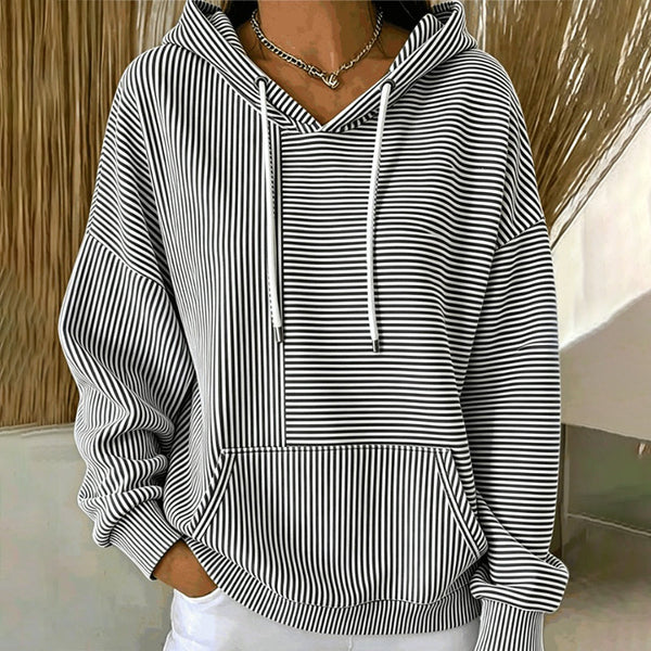 Gilberte - Camisola Com Capuz às Riscas Cordão e Bolso Canguru