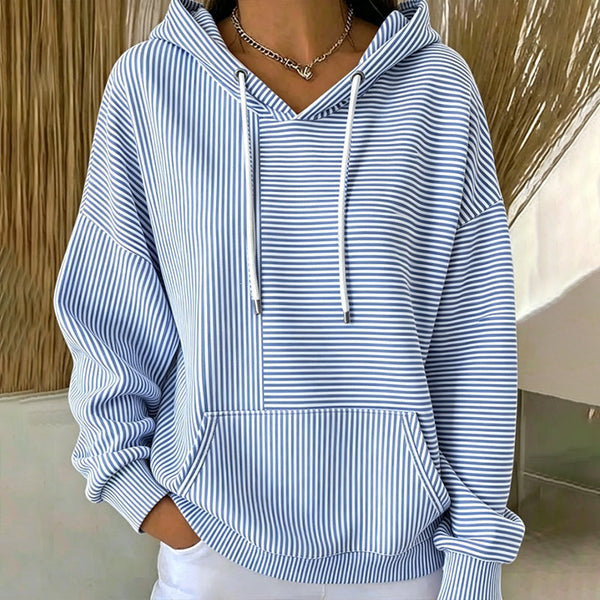 Gilberte - Camisola Com Capuz às Riscas Cordão e Bolso Canguru
