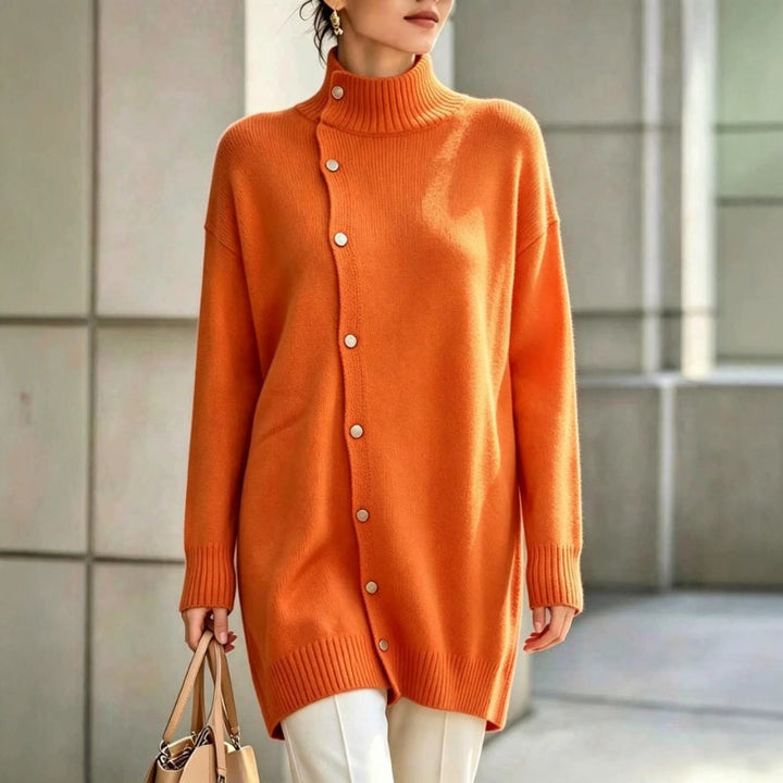 Hiroko - Camisola de Malha Comprida com Gola Alta e Botões
