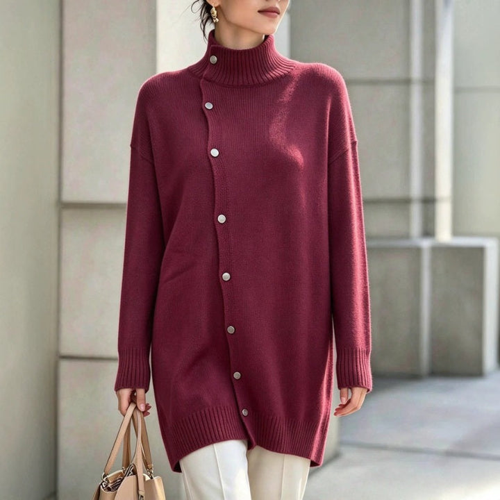 Hiroko - Camisola de Malha Comprida com Gola Alta e Botões