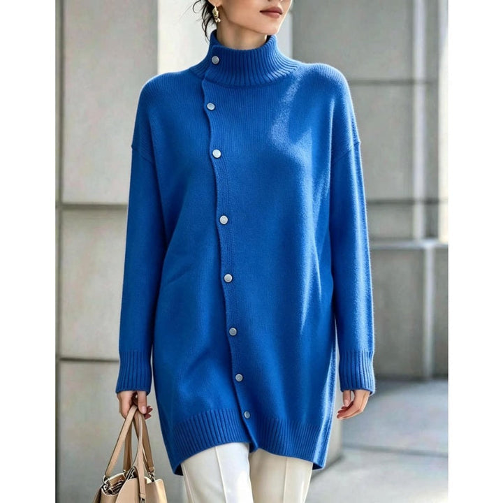 Hiroko - Camisola de Malha Comprida com Gola Alta e Botões