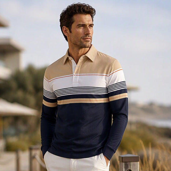 Philippe - Camisa Polo de Manga Comprida Com Riscas