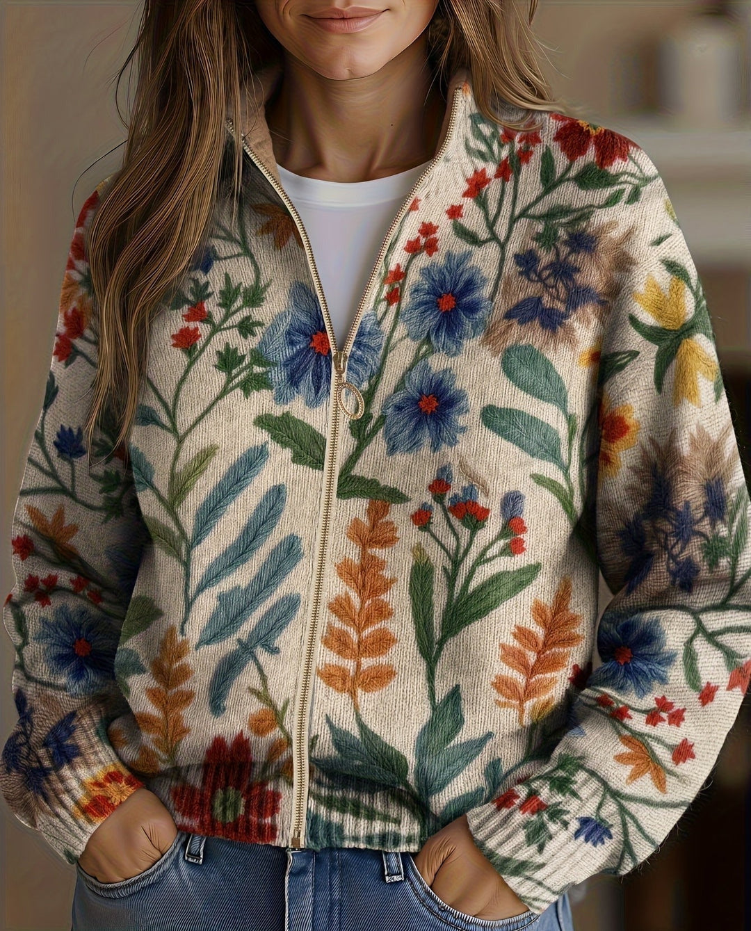 Davan - Casaco Com Fecho E Padrão Floral