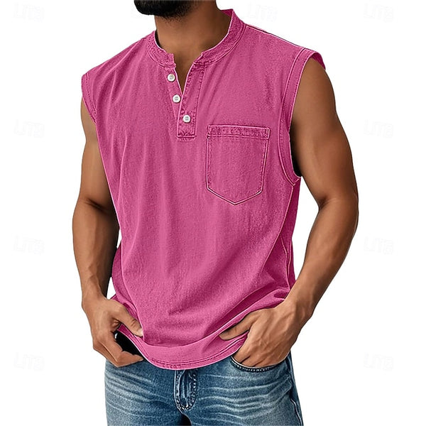 Latrell - Camiseta Henley Sem Mangas Com Bolso