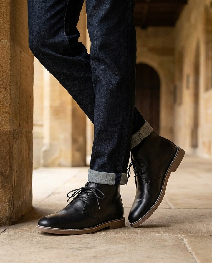 Mathyas -   Botas de Cano Curto Tipo Chukka em Pele Com Atacadores