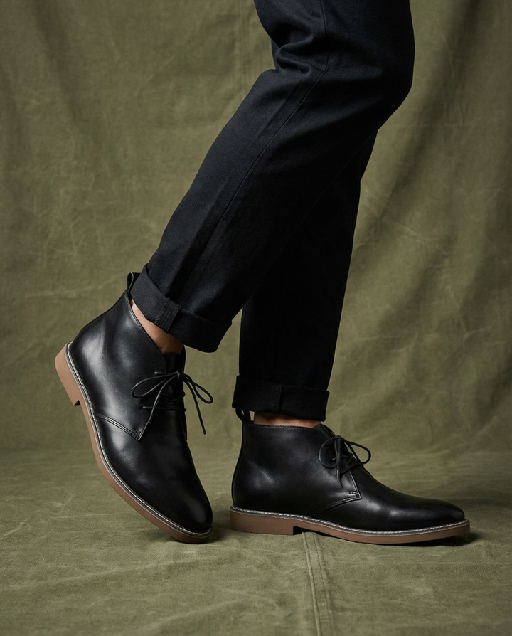 Mathyas -   Botas de Cano Curto Tipo Chukka em Pele Com Atacadores
