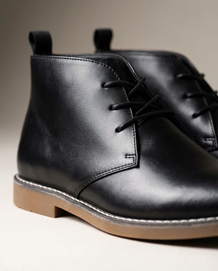 Mathyas -   Botas de Cano Curto Tipo Chukka em Pele Com Atacadores