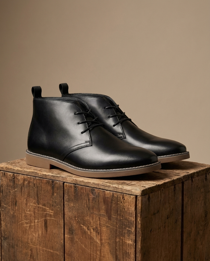 Mathyas -   Botas de Cano Curto Tipo Chukka em Pele Com Atacadores