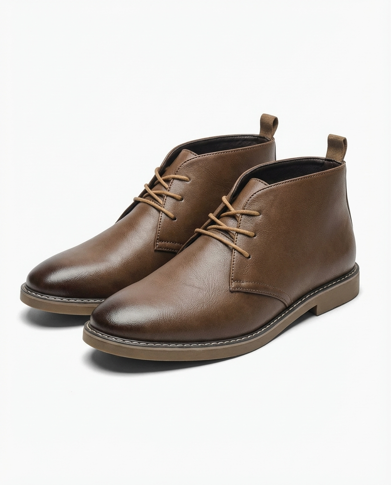 Mathyas -   Botas de Cano Curto Tipo Chukka em Pele Com Atacadores