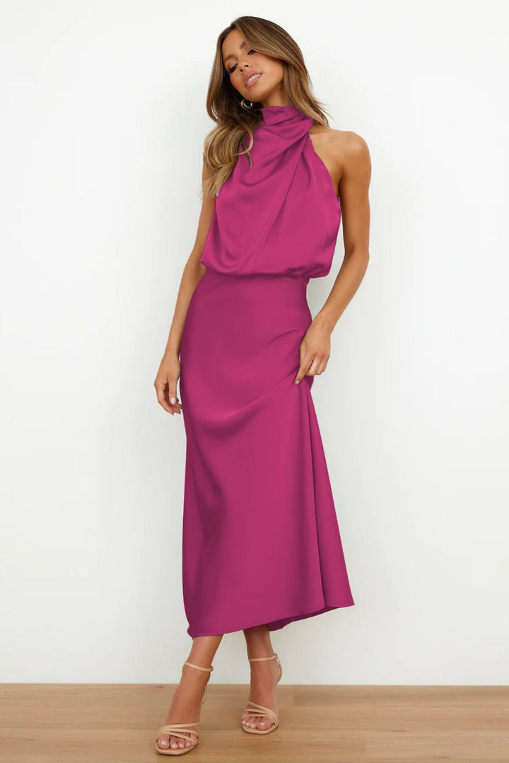 Aukje - Vestido Maxi Elegante Sem Mangas Em Cetim