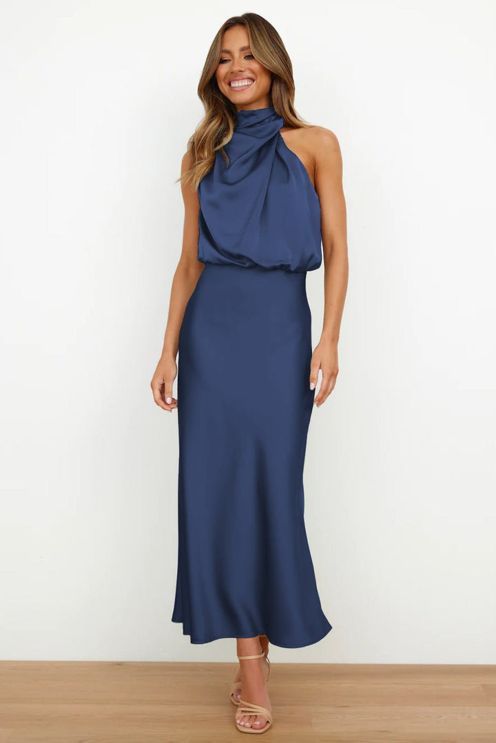 Aukje - Vestido Maxi Elegante Sem Mangas Em Cetim