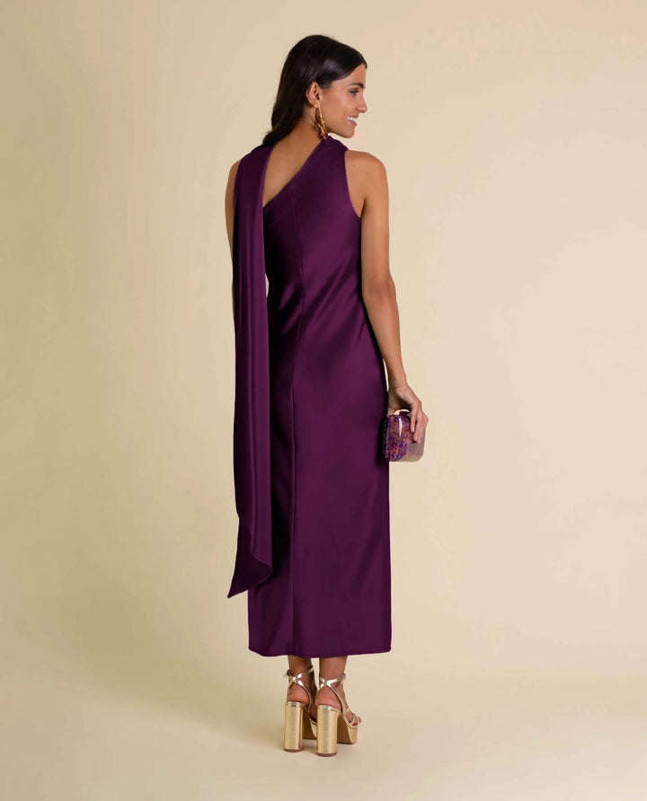 Zinash - Vestido Midi Com um Ombro à Mostra e Iaço no Pescoço