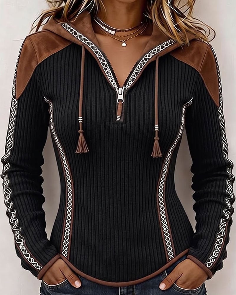 Seniya - Camisola de Manga Comprida Com Capuz e Fecho Frontal