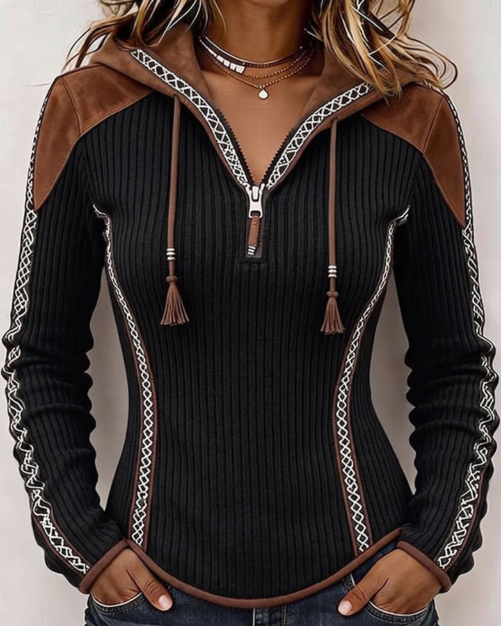 Seniya - Camisola de Manga Comprida Com Capuz e Fecho Frontal