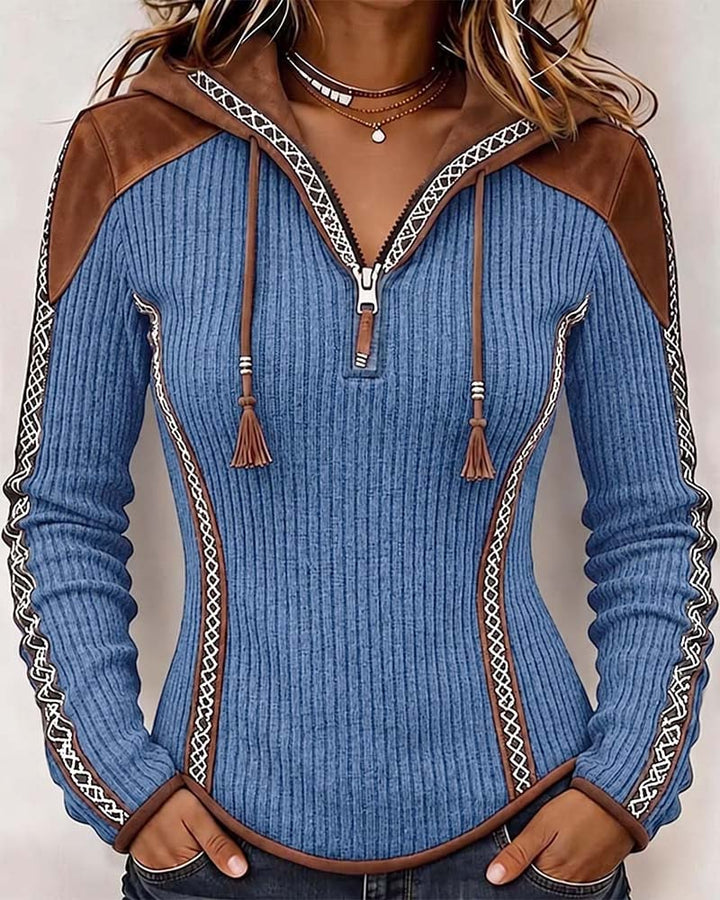 Seniya - Camisola de Manga Comprida Com Capuz e Fecho Frontal