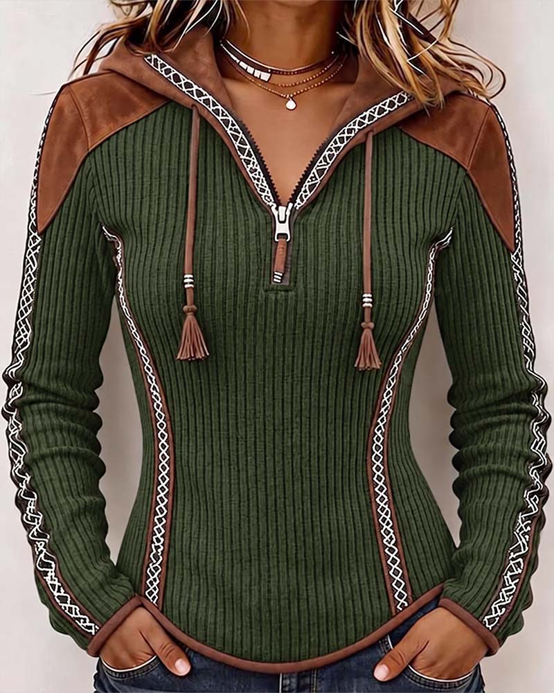 Seniya - Camisola de Manga Comprida Com Capuz e Fecho Frontal