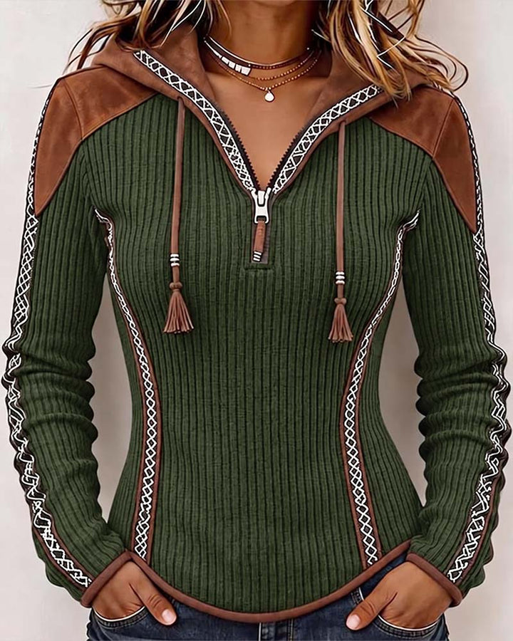 Seniya - Camisola de Manga Comprida Com Capuz e Fecho Frontal
